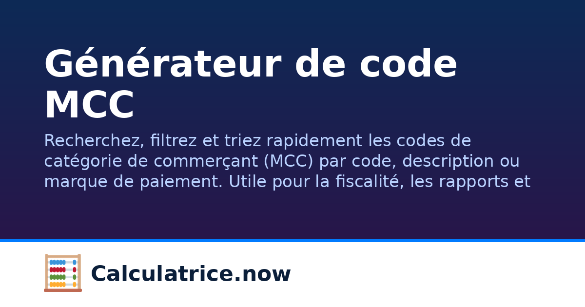 Générateur de code MCC | Calculatrice.now